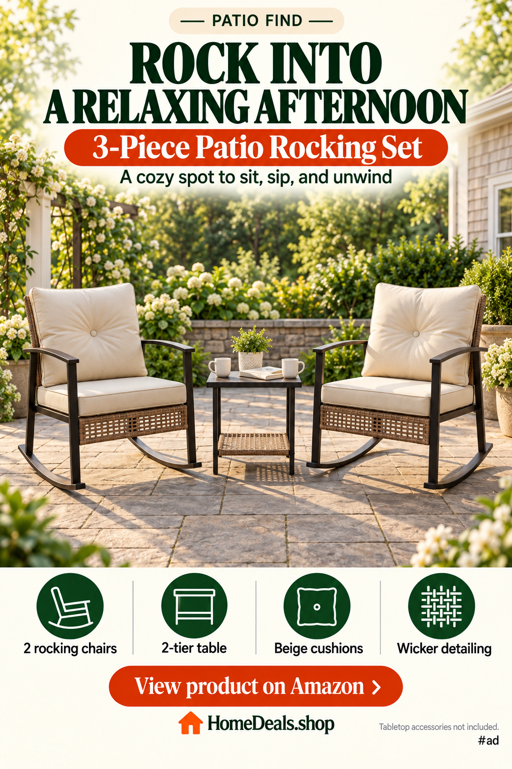 3-Piece Patio Rocking Chairs Set