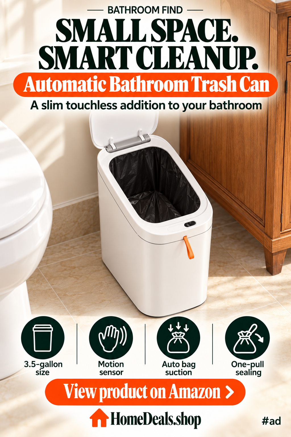 Automatic Bathroom Trash Can, 3.5-Gallon with Motion Sensor