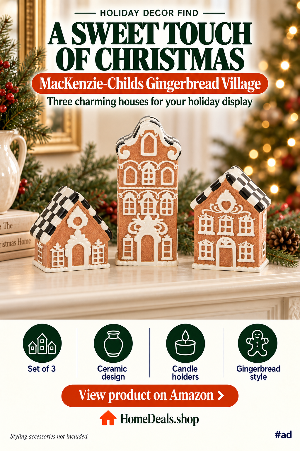 Ceramic Gingerbread Village, Set of 3
