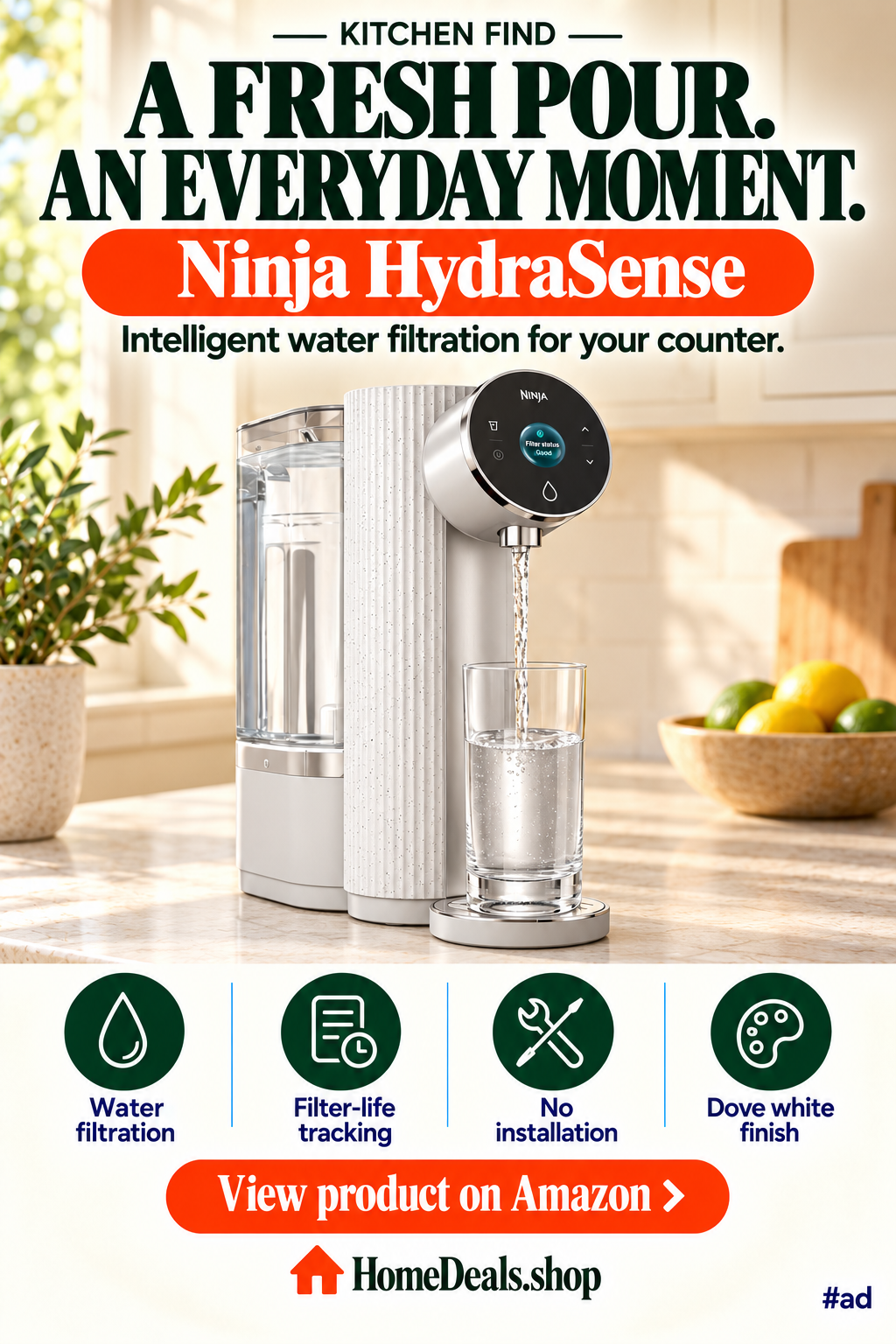 Countertop Water Filter Dispenser with Filter-Life Tracking