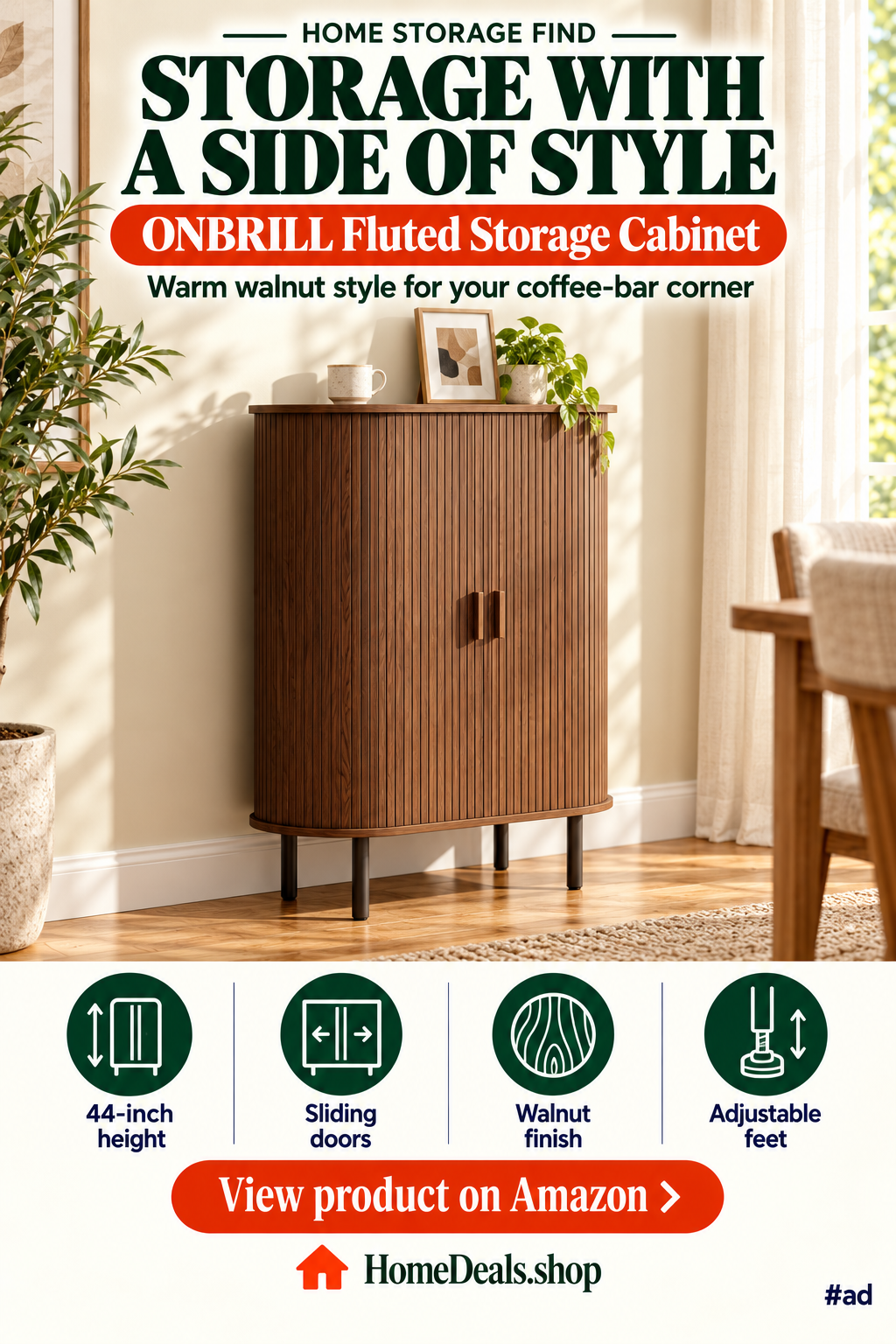 Fluted Walnut Storage Cabinet
