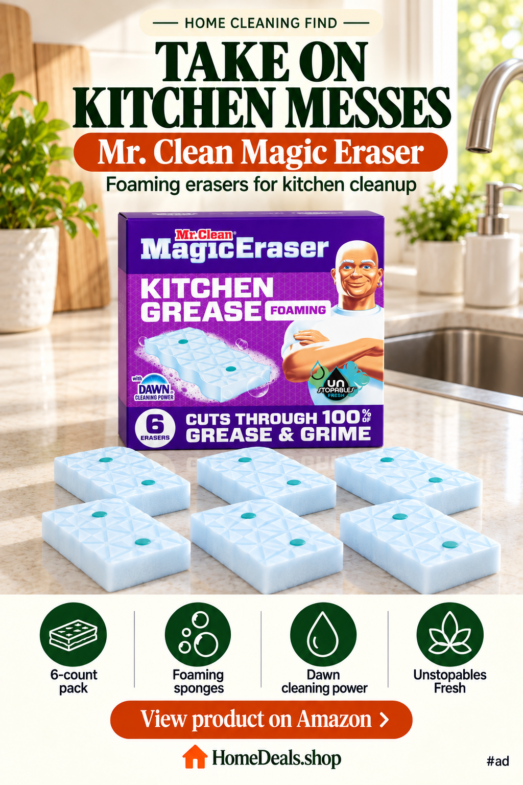 Foaming Kitchen Grease Erasers, 6-Count