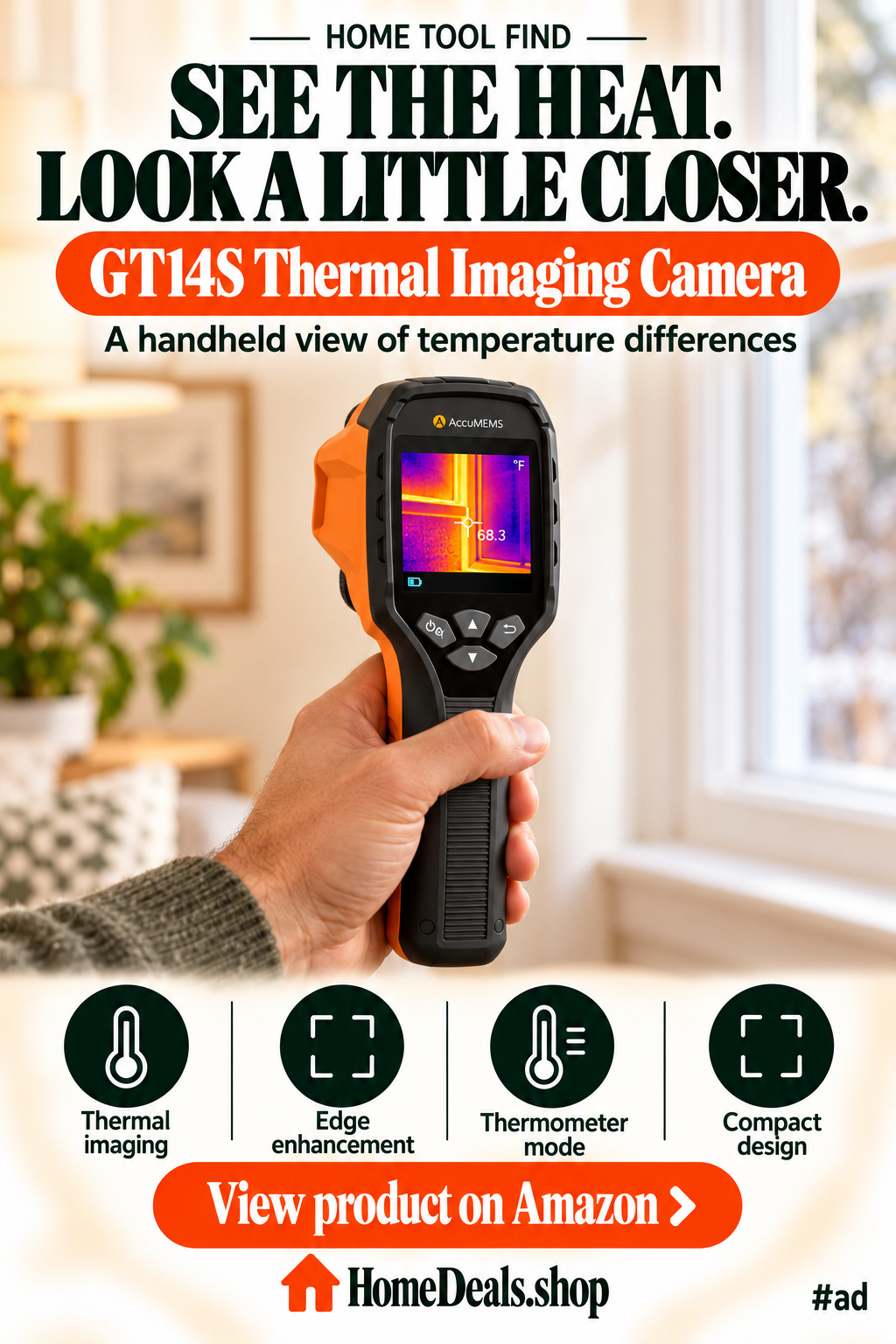 Handheld Thermal Imaging Camera with Thermometer Mode