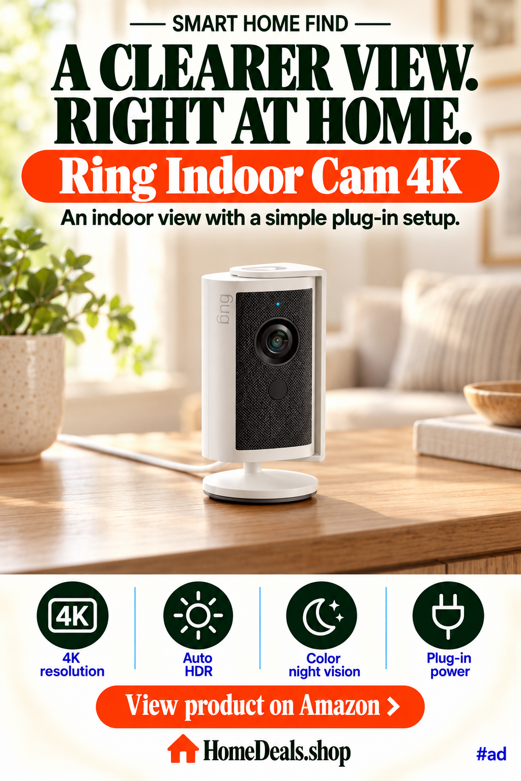 4K Plug-In Indoor Security Camera with Color Night Vision