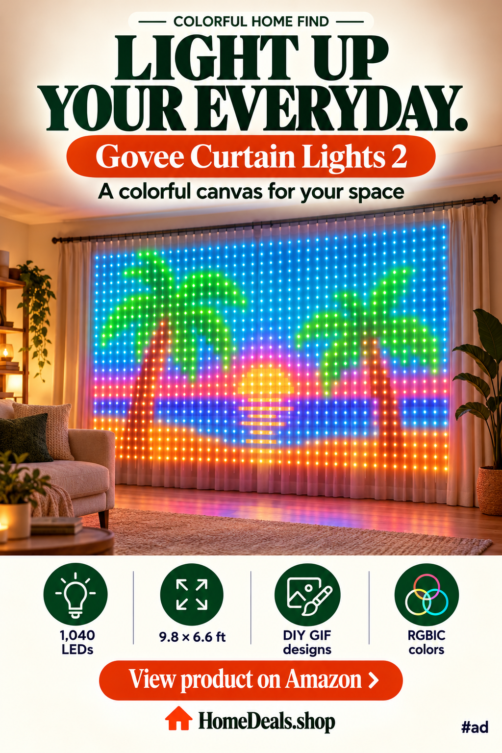 RGBIC LED Curtain Lights with DIY GIF Designs