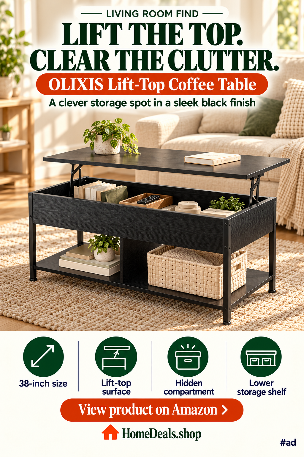 Lift-Top Coffee Table with Storage