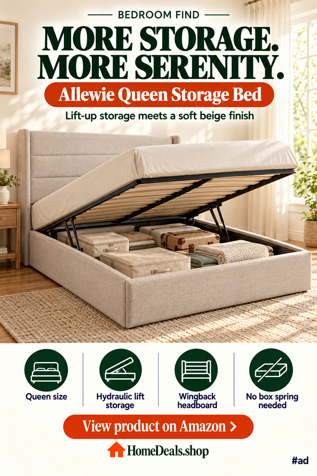 Queen Lift-Up Storage Bed