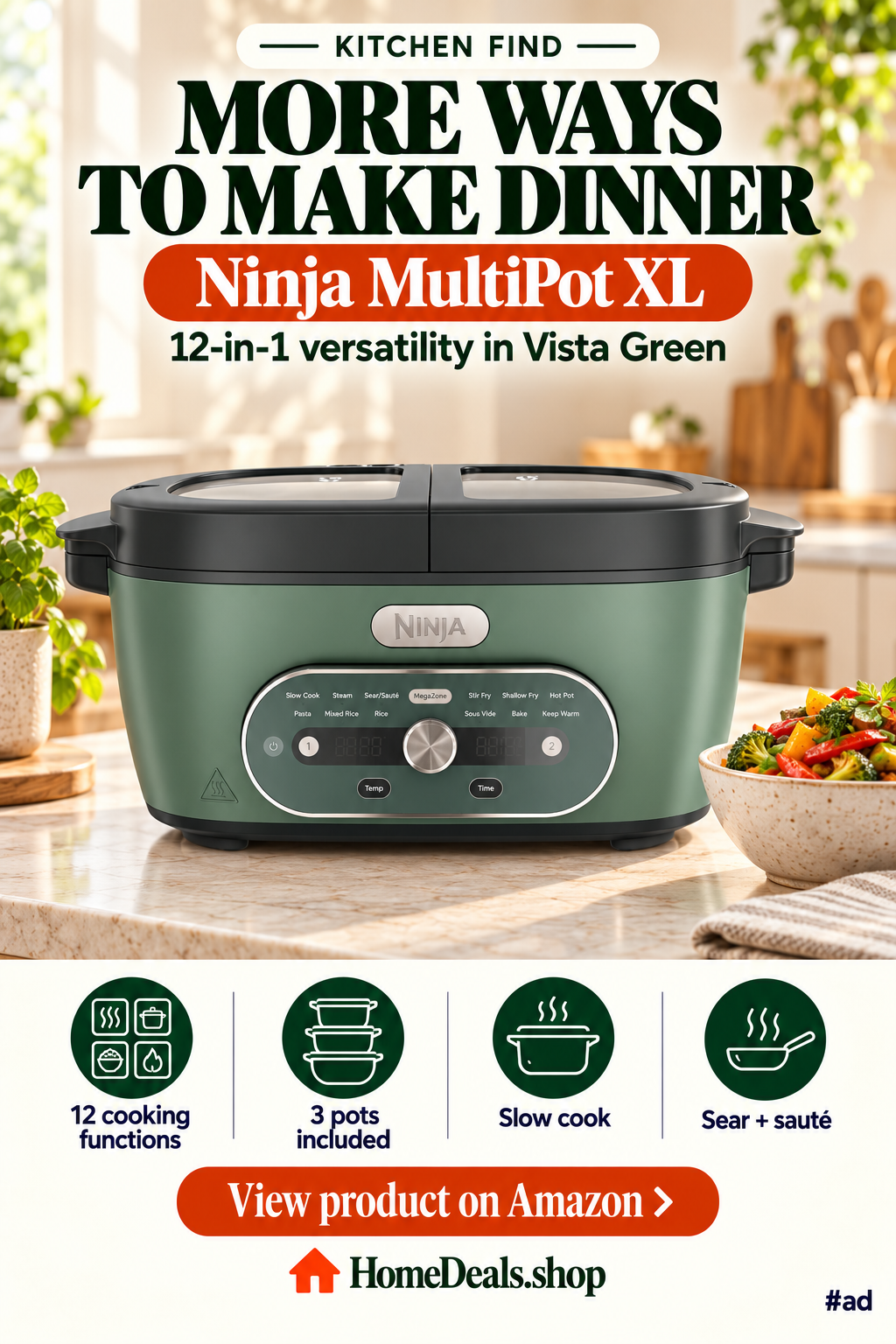 12-in-1 Multi-Cooker with 3 Pots