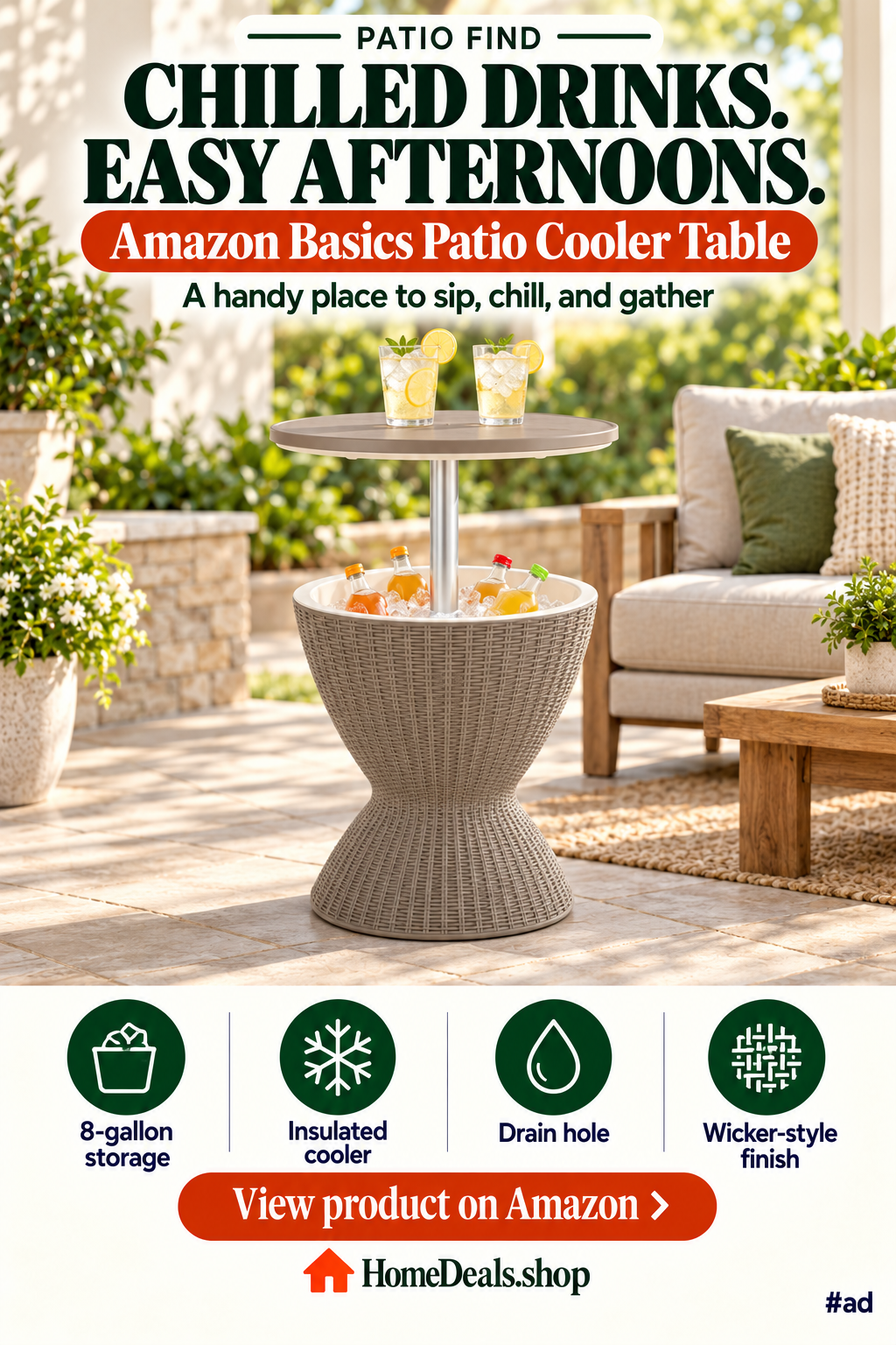 Patio Cooler Table with 8-Gallon Insulated Cooler