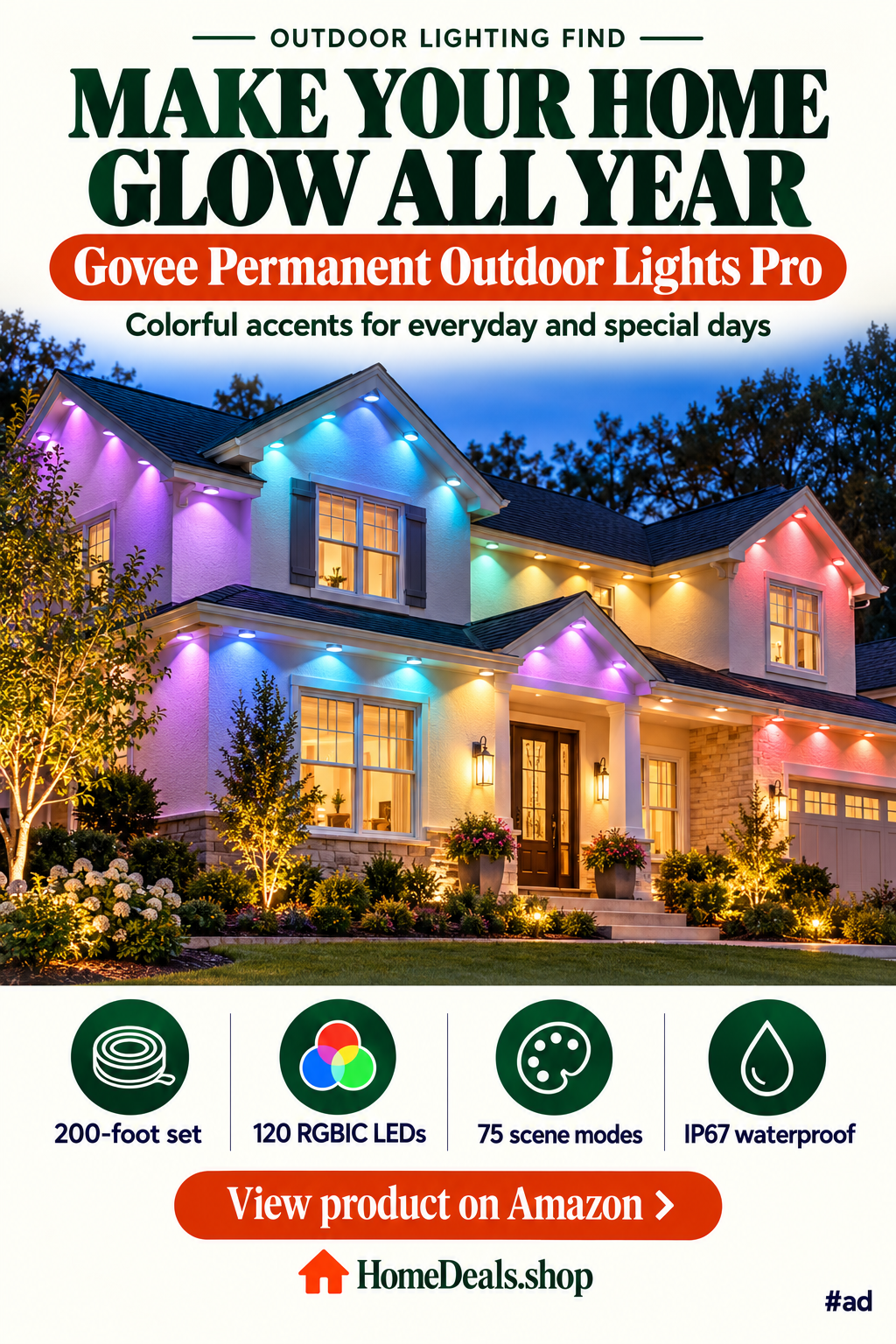 Permanent Outdoor Lights, 200-Foot Set