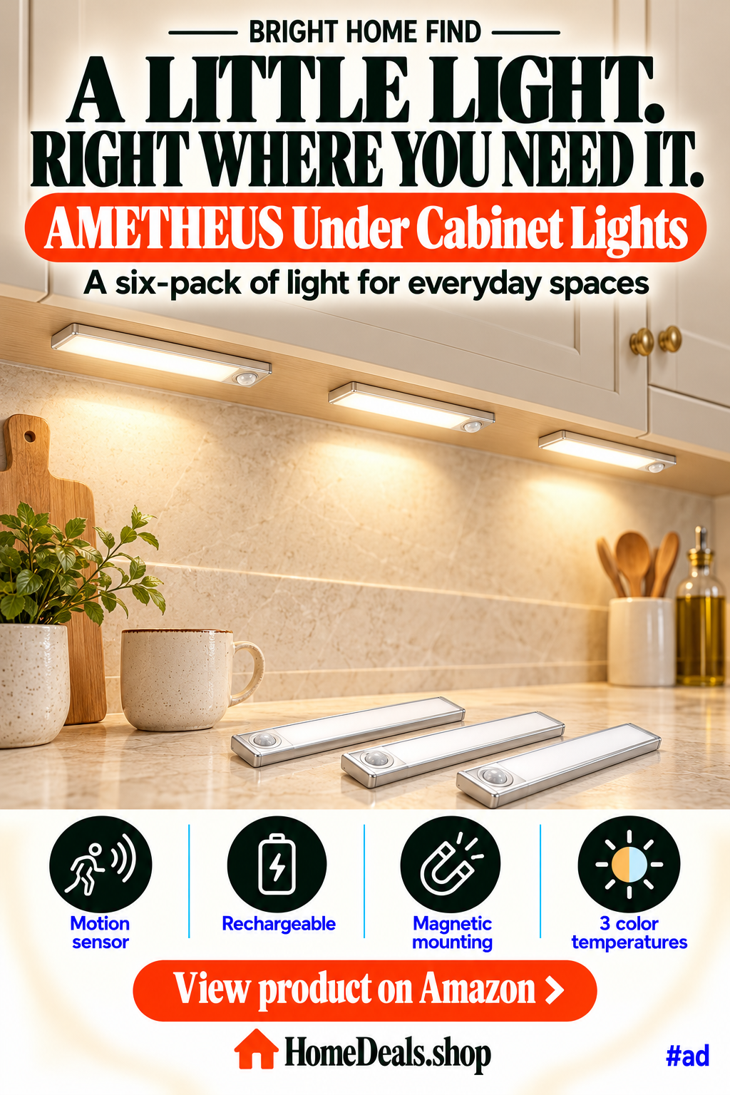 Rechargeable Motion Sensor Under Cabinet Lights, 6-Pack