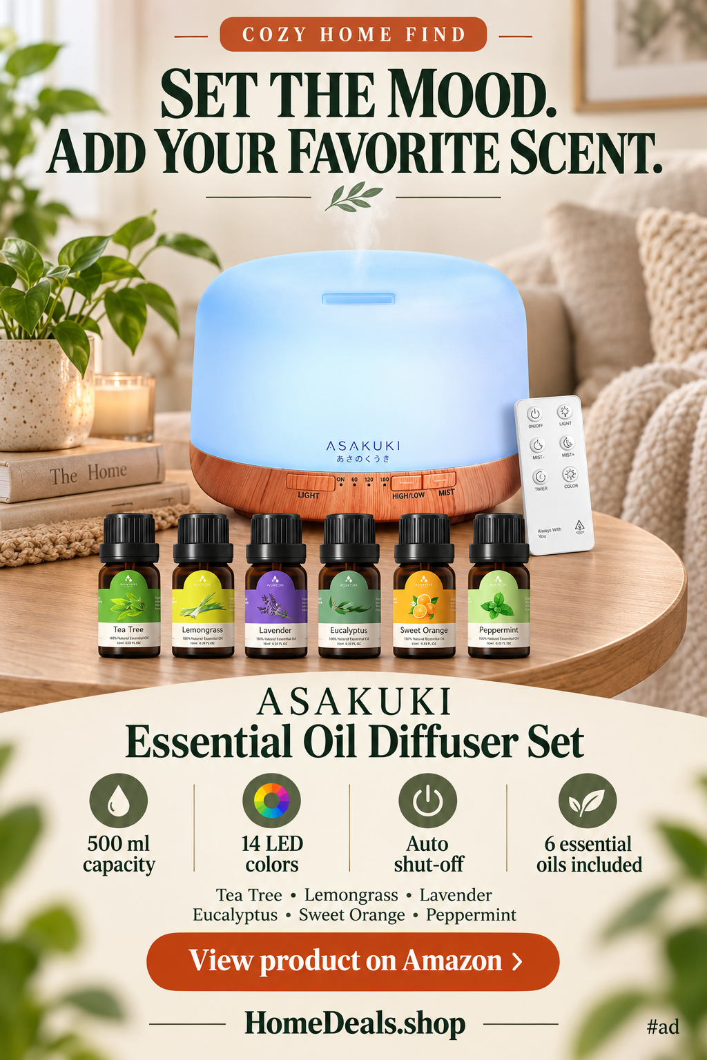 ASAKUKI Essential Oil Diffuser Set