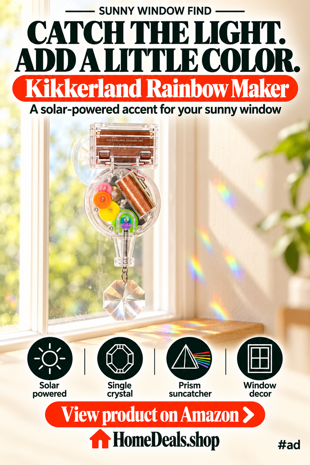 Solar-Powered Rainbow Maker with Single Crystal Suncatcher