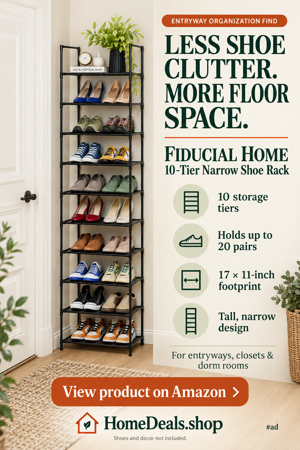 FIDUCIAL HOME 10-Tier Narrow Shoe Rack