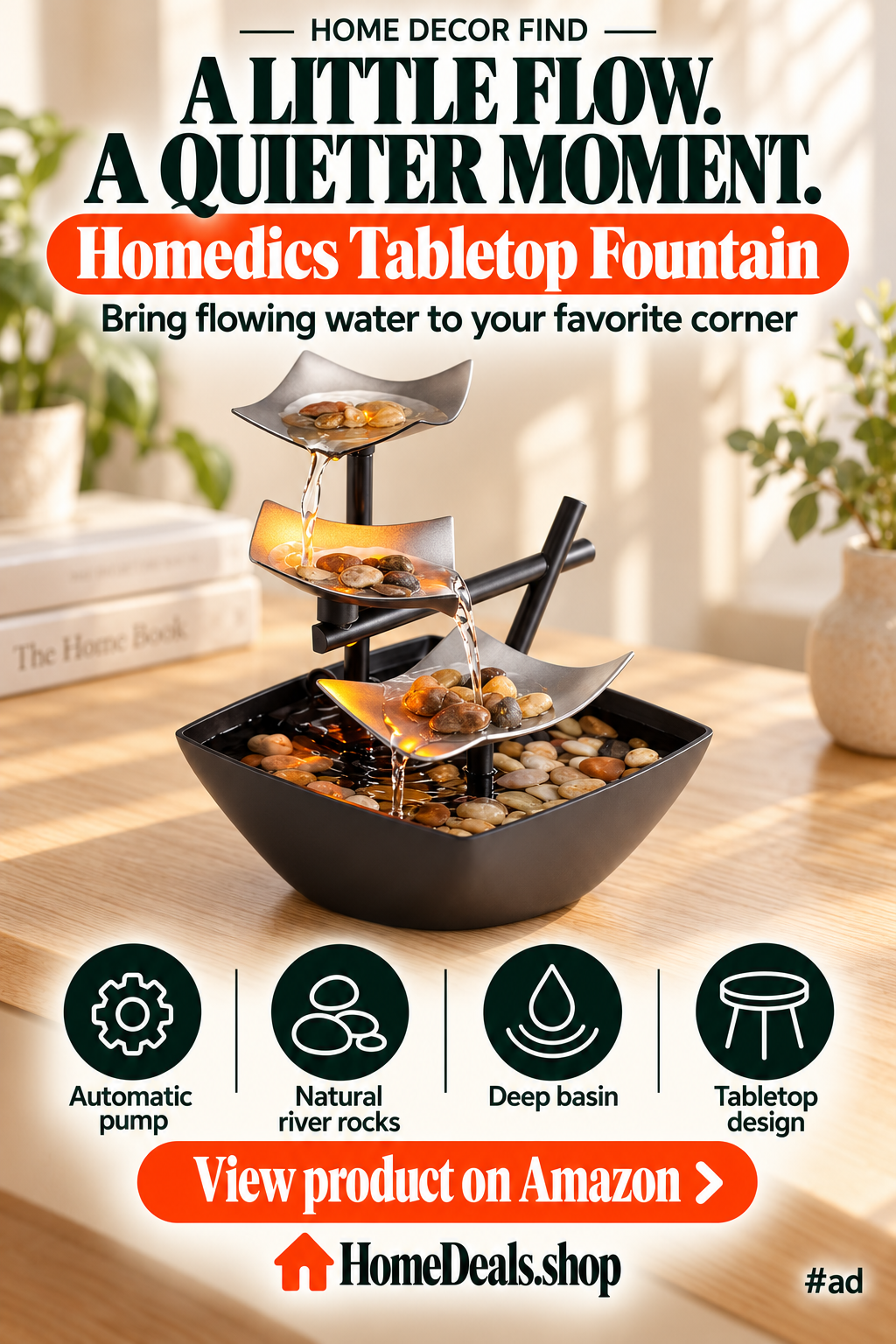 Tabletop Water Fountain with Natural River Rocks