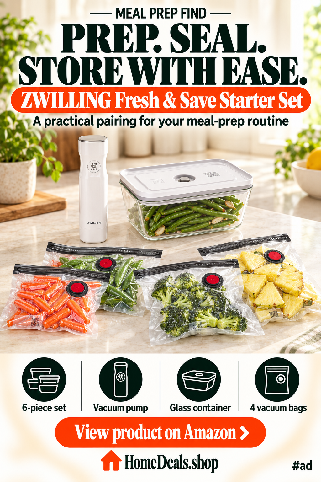 6-Piece Vacuum Food Storage Starter Set